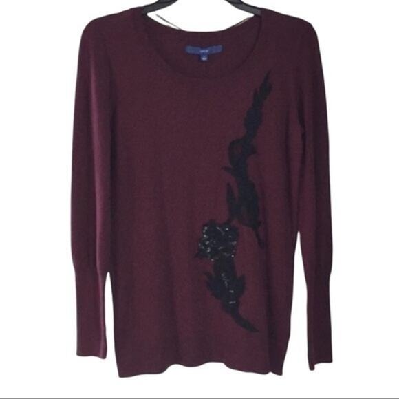 Apt. 9 Sweaters - NEW Sequin Lace Burgundy Sweater Women’s Size Small Appliqué red crewneck maroon